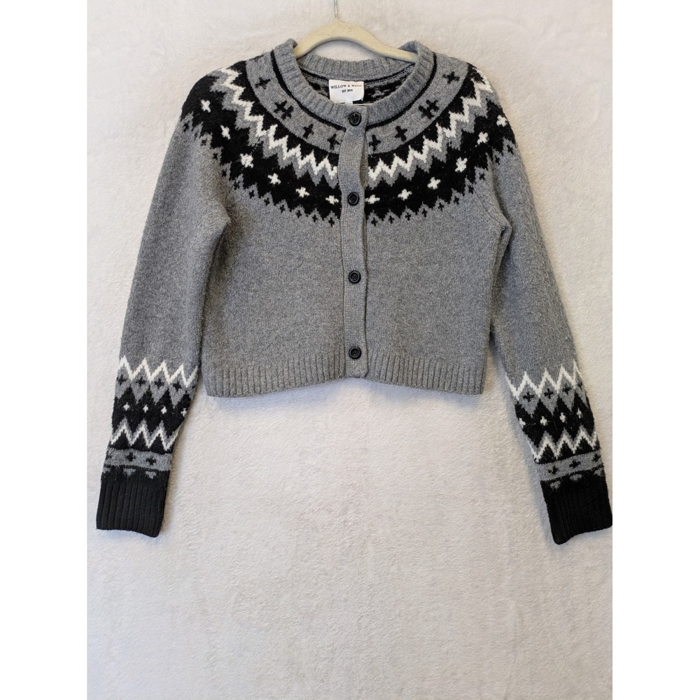 Willow & Wind Women's Size XS Gray Fair Isle Cropped Cardigan Sweater NWOT‎